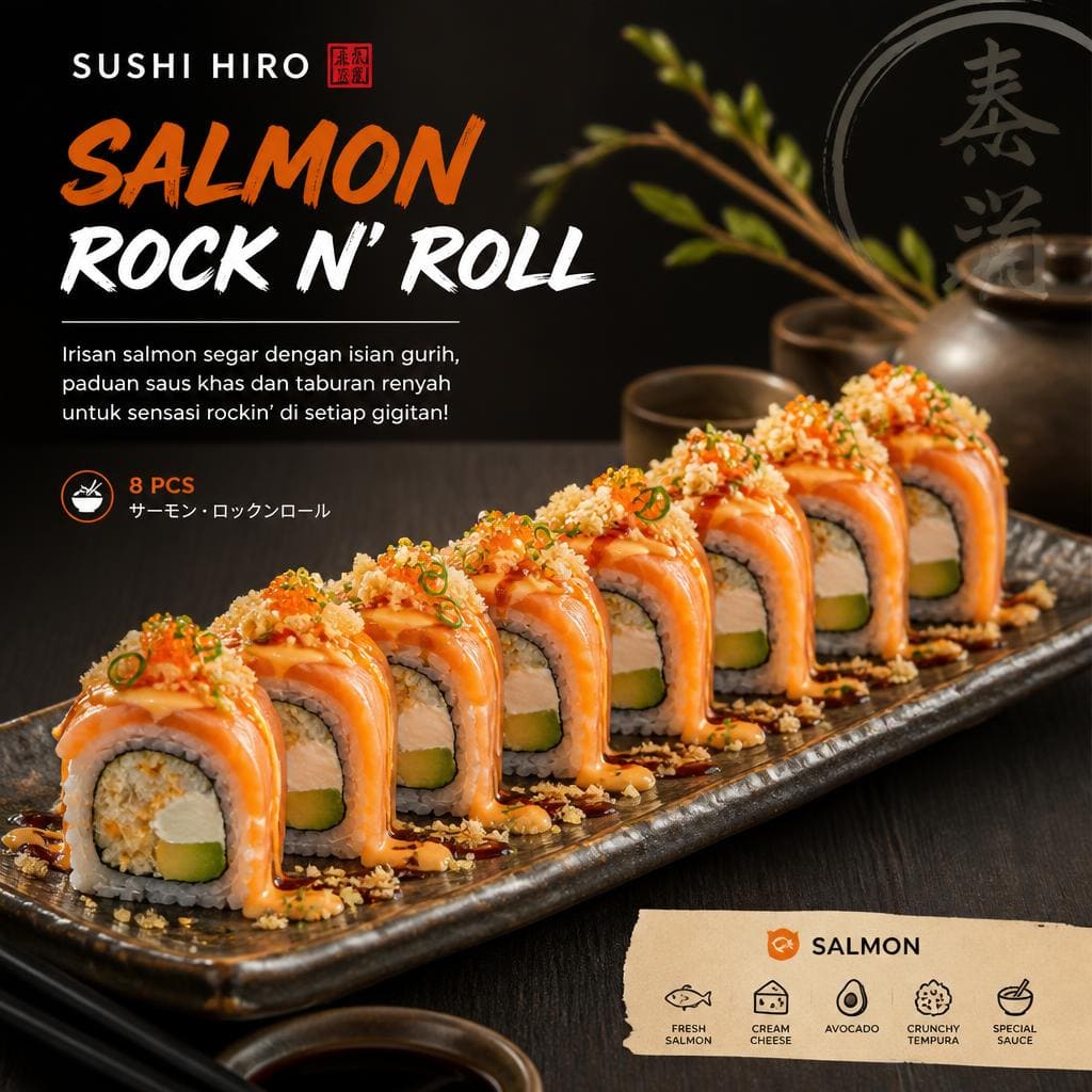 Salmon Rock N Roll Sushi Hiro menu roll ebi tempura